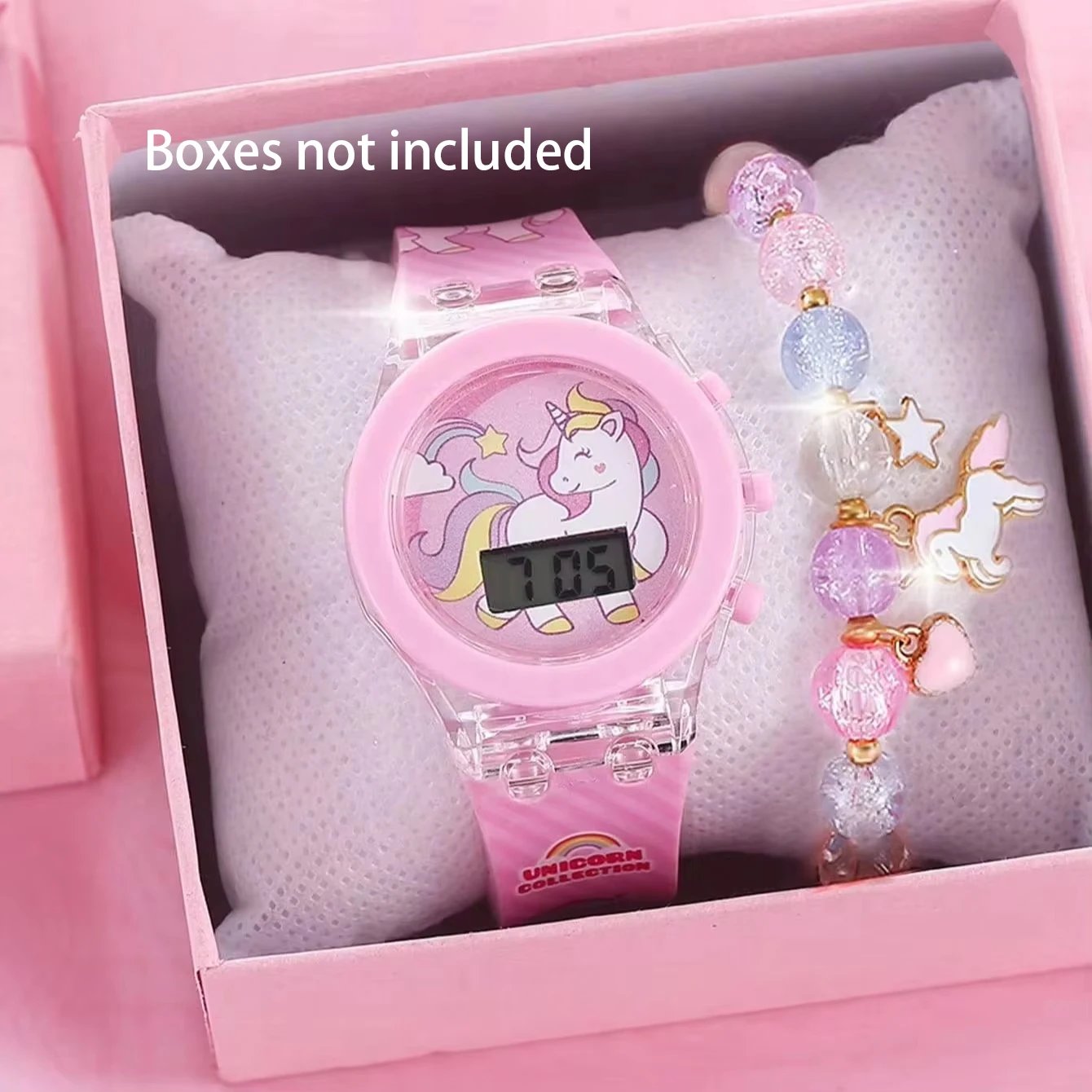 1pcs Unicorn Pink Silicone Electronic Watch +1pcs Unicorn Crystal Bracelet Set as a Gift for My DAUGHTER'S GRADUATION Season