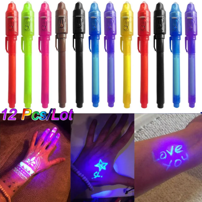 Invisible Ink Pen 12 PCS, Spy Pen with UV Light, Magic Marker for Secret Message,Treasure Box Prizes,Kids Party Favors,Toys Gift - Image 1