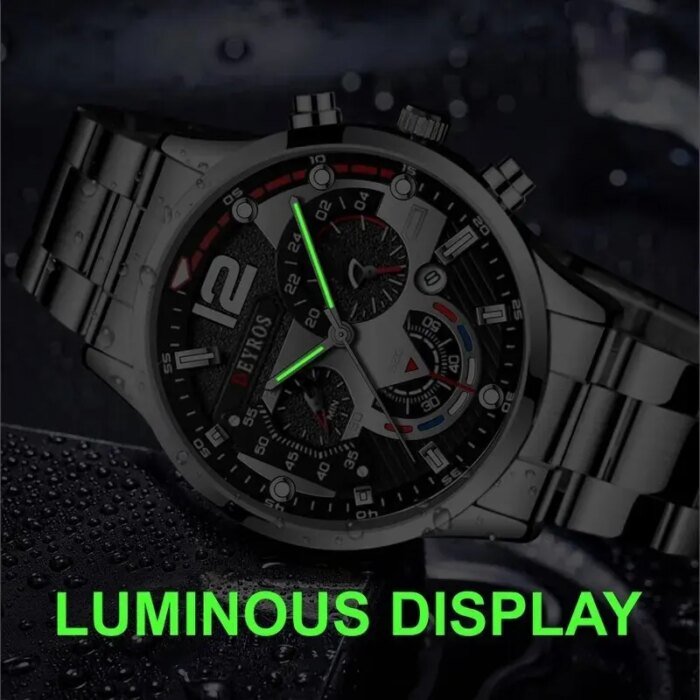 2pcs Luxury Mens Silver Quartz Watch With Stainless Steel Bracelet Men Fashion Business Casual Watch Luminous Clock - Image 3