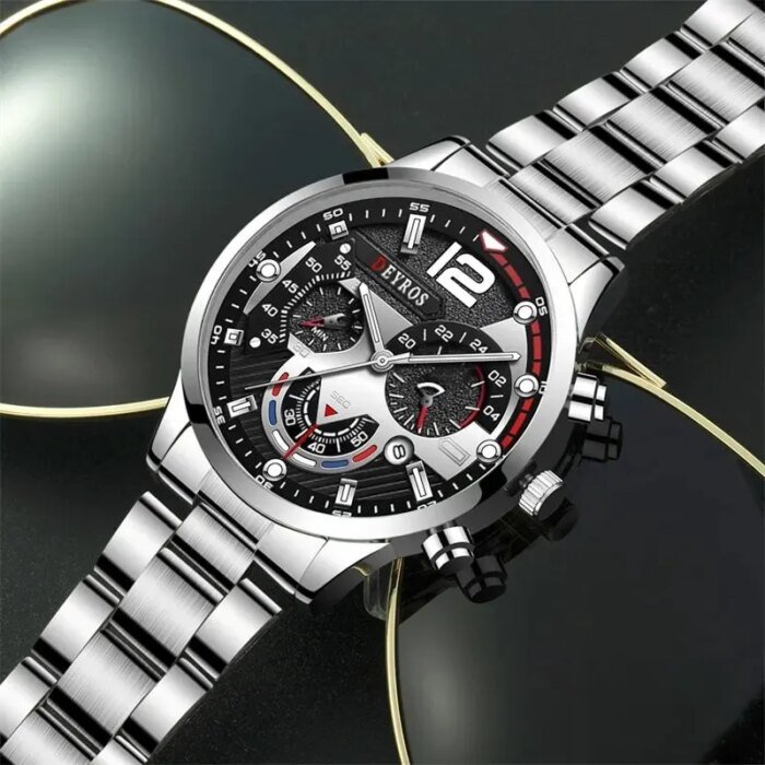 2pcs Luxury Mens Silver Quartz Watch With Stainless Steel Bracelet Men Fashion Business Casual Watch Luminous Clock - Image 5