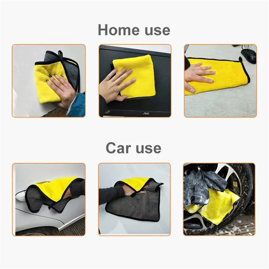 1/2/6pcs Microfiber Cleaning Towel Thicken Soft Drying Cloth Car Body Washing Towels Double Layer Clean Rags Car Accessories