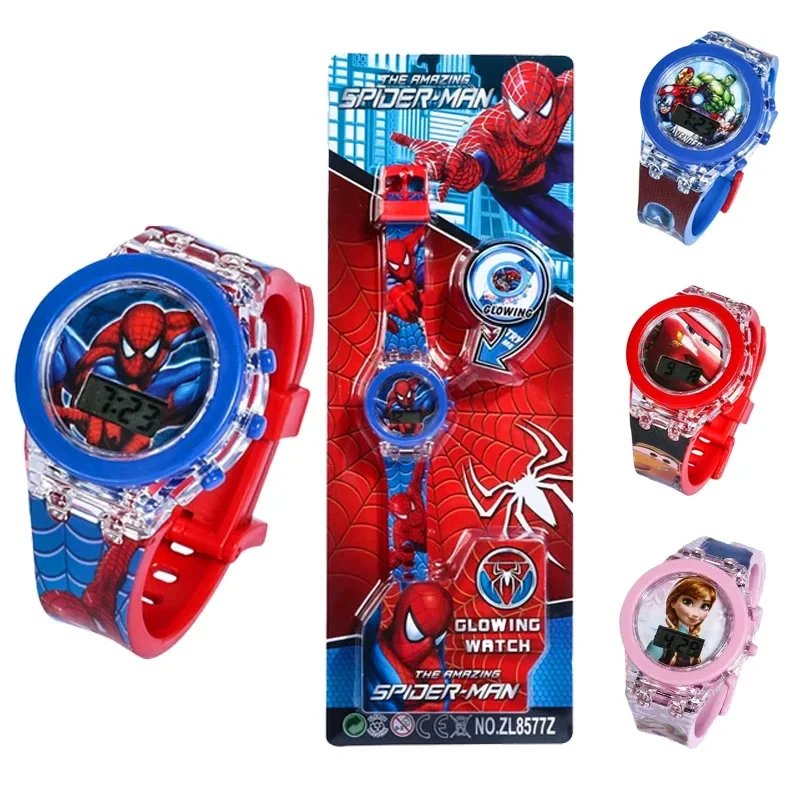Flash Light Spider Kids Watches For Boys Cartoon shark Mickey Children Watch Girls Student Clock Gifts