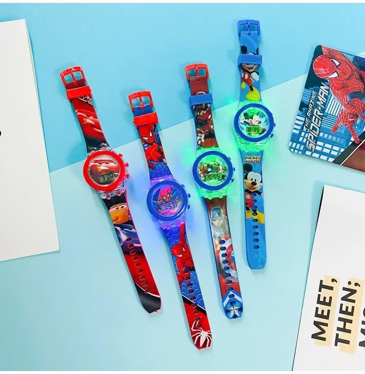 Flash Light Spider Kids Watches For Boys Cartoon shark Mickey Children Watch Girls Student Clock Gifts