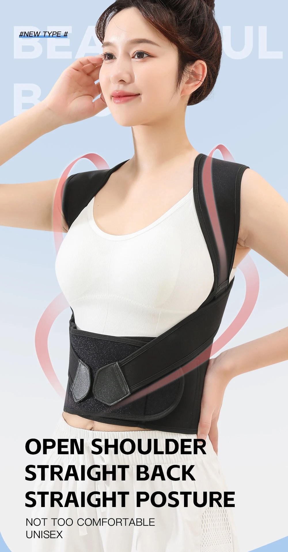 Posture Back Brace Adjustable Back Support Strap to Prevent Spinal Distortion and Hunchback Suitable for Men and Women
