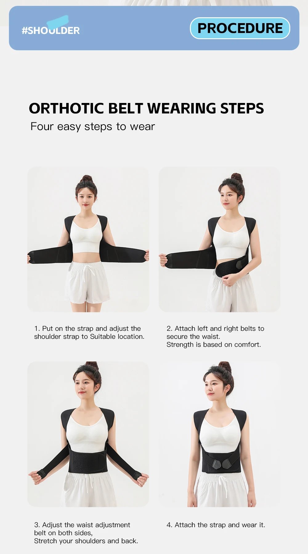 Posture Back Brace Adjustable Back Support Strap to Prevent Spinal Distortion and Hunchback Suitable for Men and Women