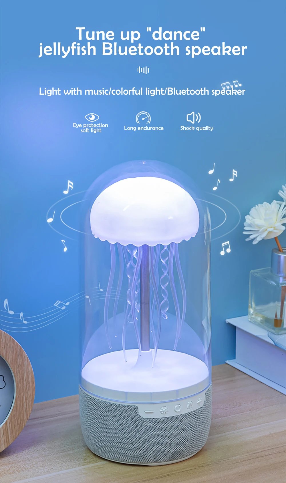 Cute Jellyfish LED Night Light Rechargeable Voice Control Dancing Legs RGB Bedside Lamp Table Lamp Bluetooth Speaker Humidifier