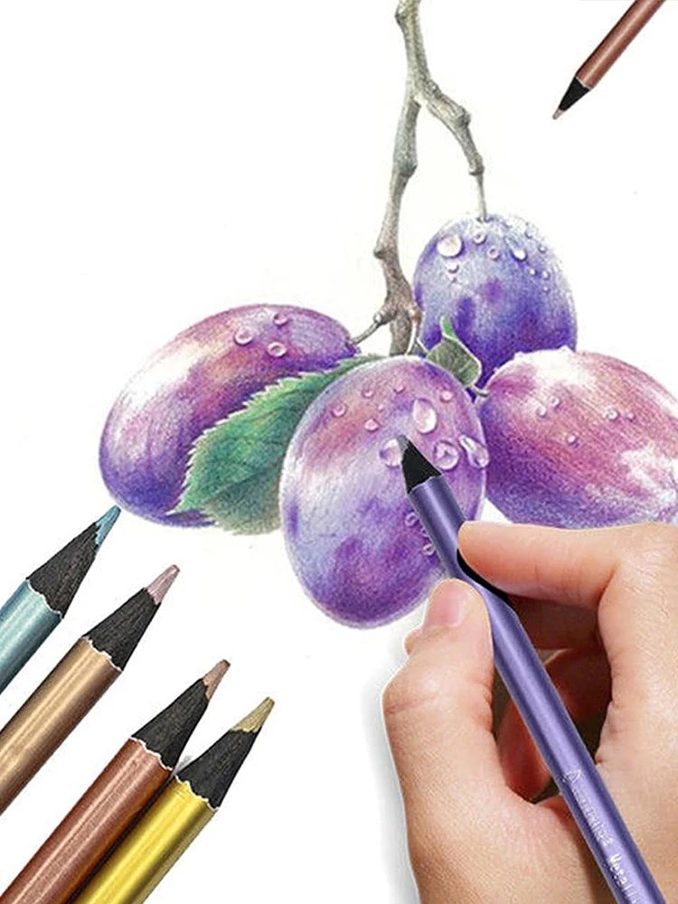 12 Colors Metallic Colored Pencil Drawing and Sketching Set Colored Pencil DIY Art Supplies Coloring Home Painting