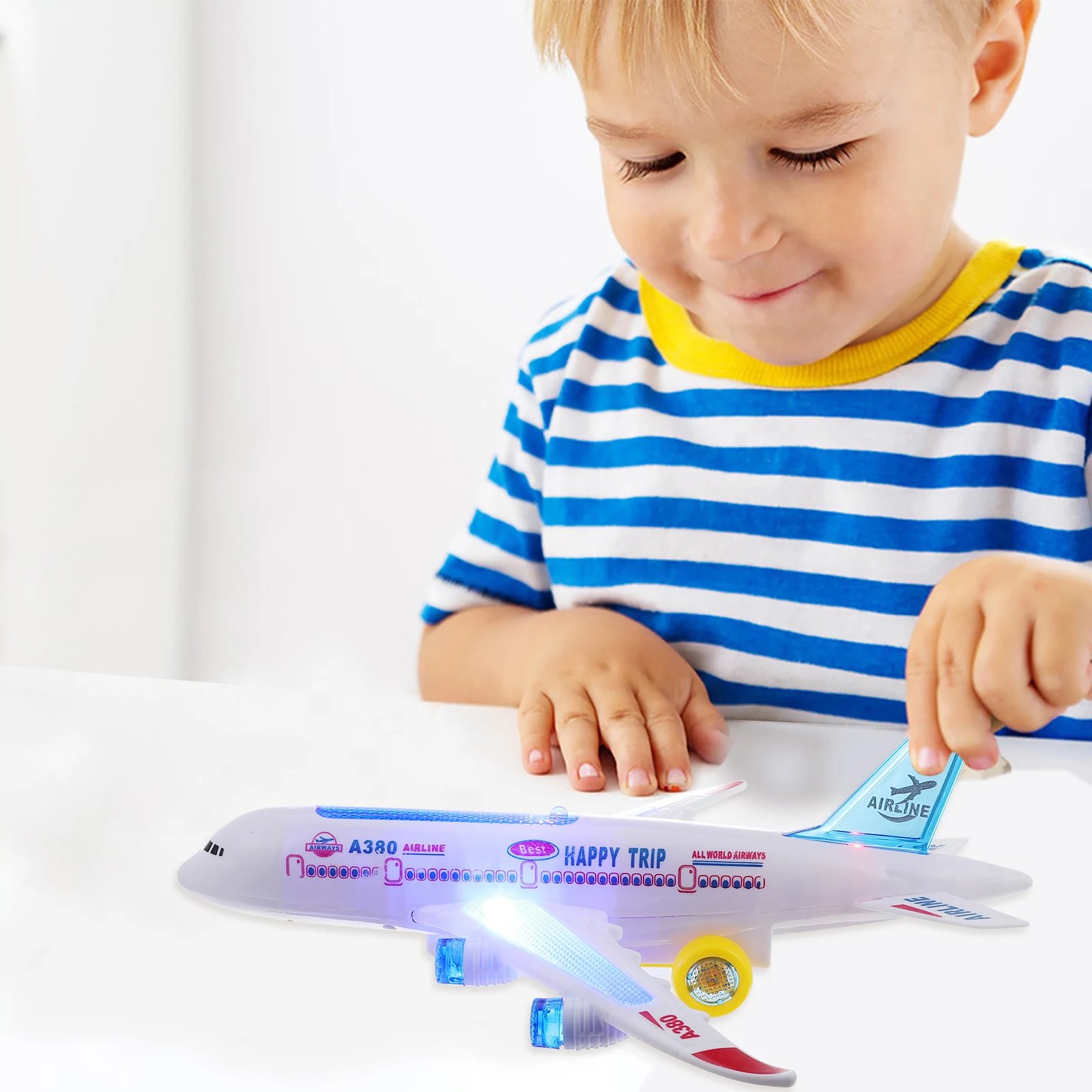 Electronic Aeroplane Toy with Music Autopilot Flash Sound Aircraft Automatic Rotation Plane Educational Toy Gift For Children
