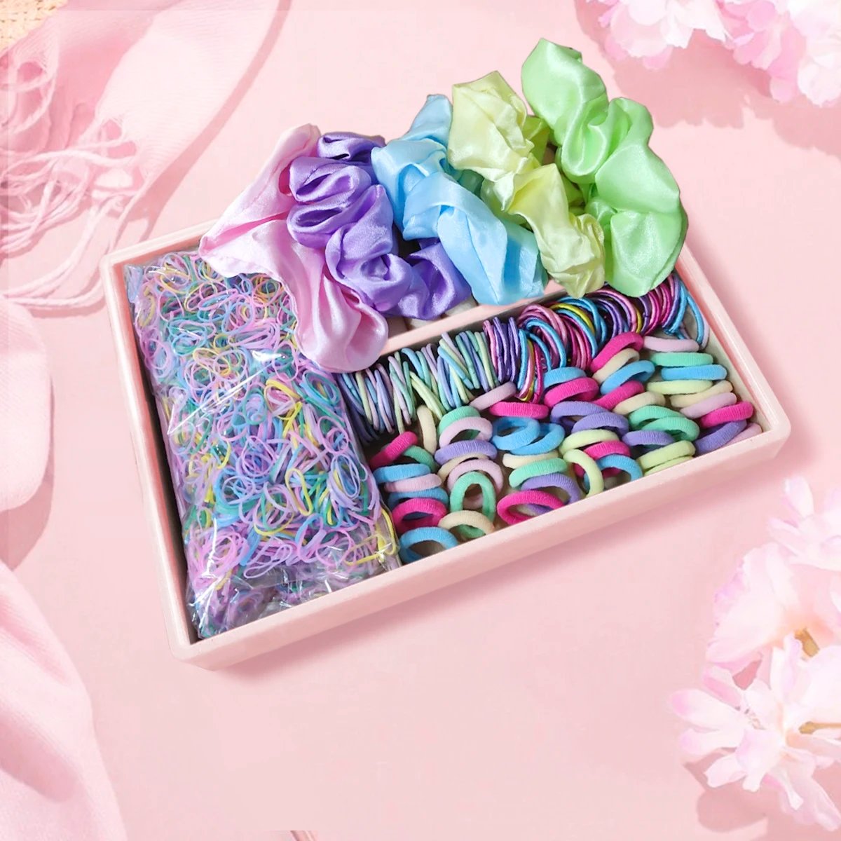 2155Pcs Girls Colorful Hair Bands Set Nylon Elastic Rubber Band Satin Scrunchies Children Ponytail Holder Kids Hair Accessories