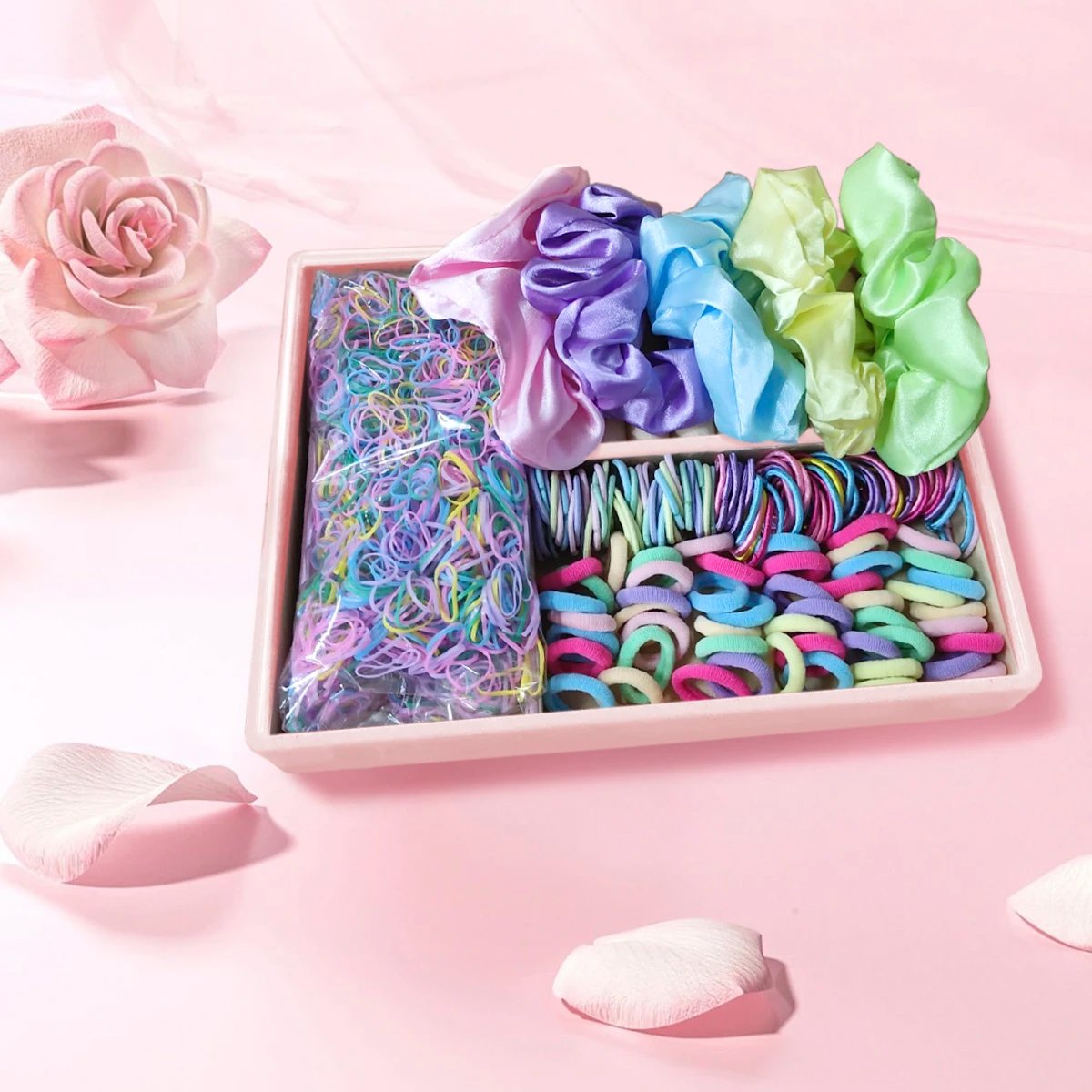 2155Pcs Girls Colorful Hair Bands Set Nylon Elastic Rubber Band Satin Scrunchies Children Ponytail Holder Kids Hair Accessories