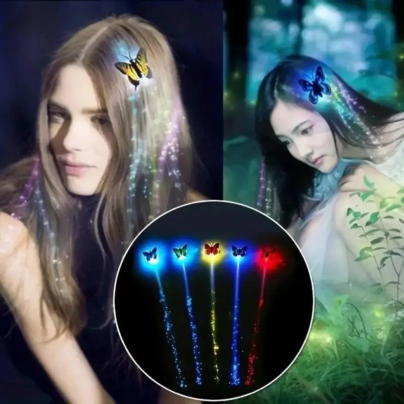 5pcs Colorful Butterfly Lights Braids Wig Women Party Hair Accessories Random Color 5pcs Colorful Butterfly Lights Braids Wig Women Party Hair Accessories Random Color