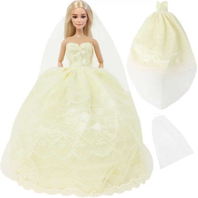 Handmade Wedding Doll Dress Princess Evening Party Ball Long Gown Skirt Bridal Veil Clothes for Barbie Doll Accessories DIY Toy