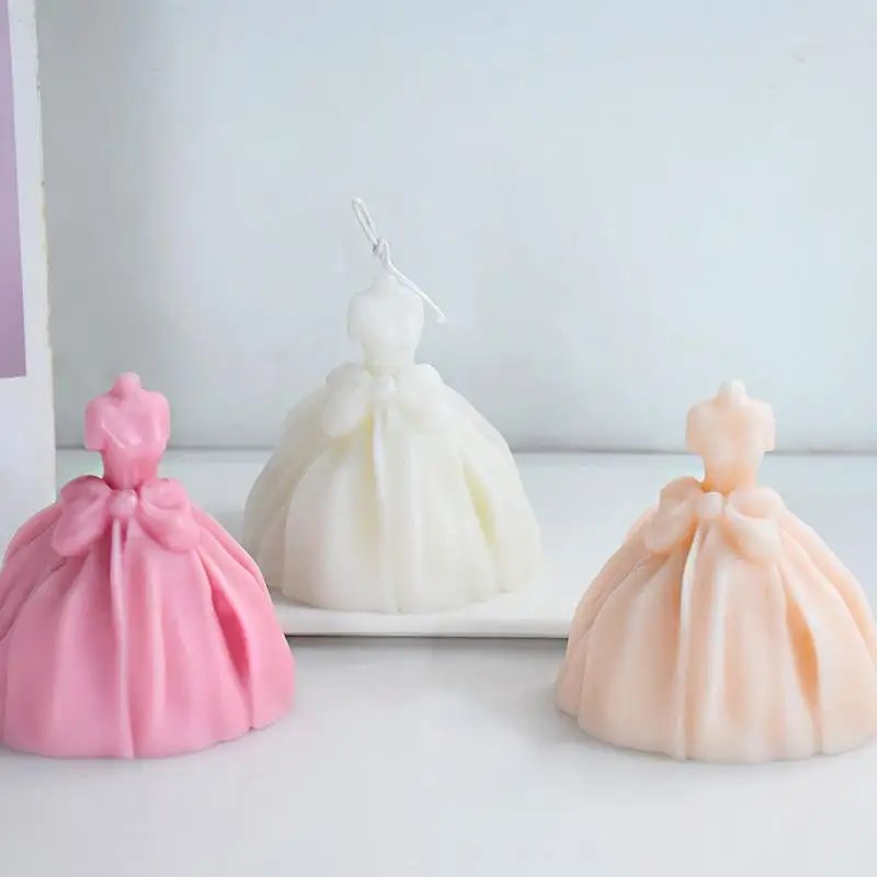 New Generation Bride Wedding Dress Silicone Mold 3D Dress Candle Aromatherapy Gypsum Resin Production Tool Home Decor Craft