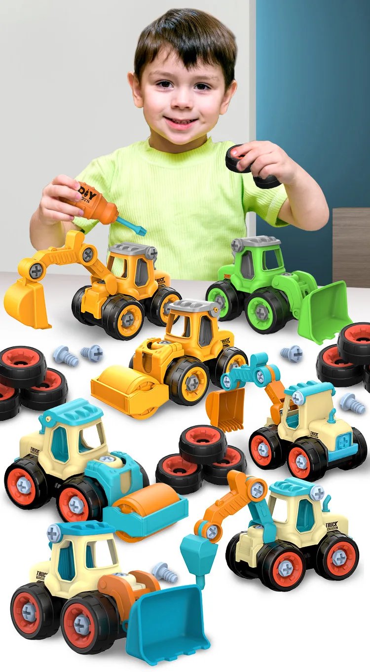 Take Apart Construction Vehicle Toy, DIY Engineering Car Truck Screw Build for Kids, Educational Toy 4pcs