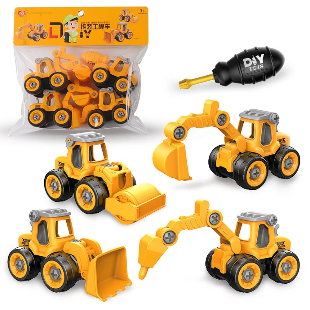 Take Apart Construction Vehicle Toy, DIY Engineering Car Truck Screw Build for Kids, Educational Toy 4pcs