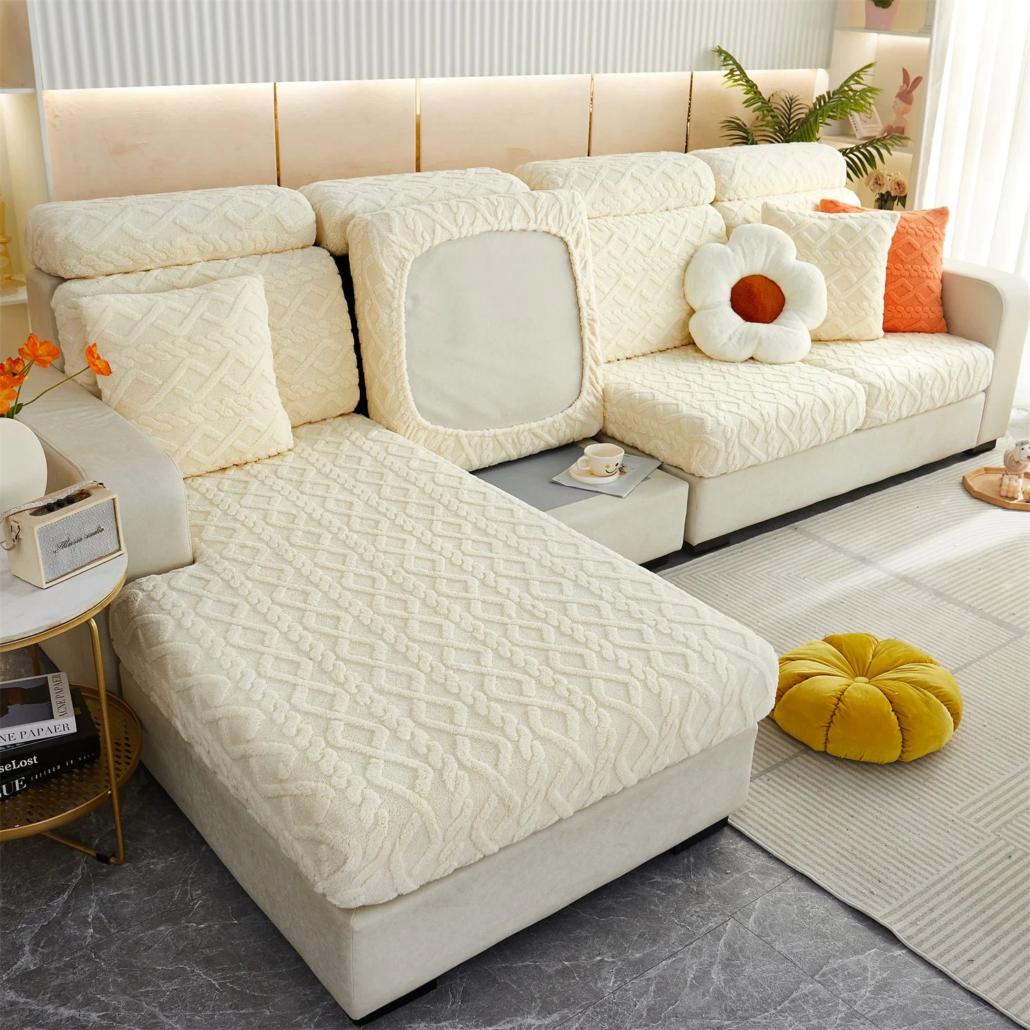 1pc Stretch Universal Sofa Cover Couch Cover For Pets,Velvet Sectional Couch Cover (Pillowcase, Backrest need bought separately)