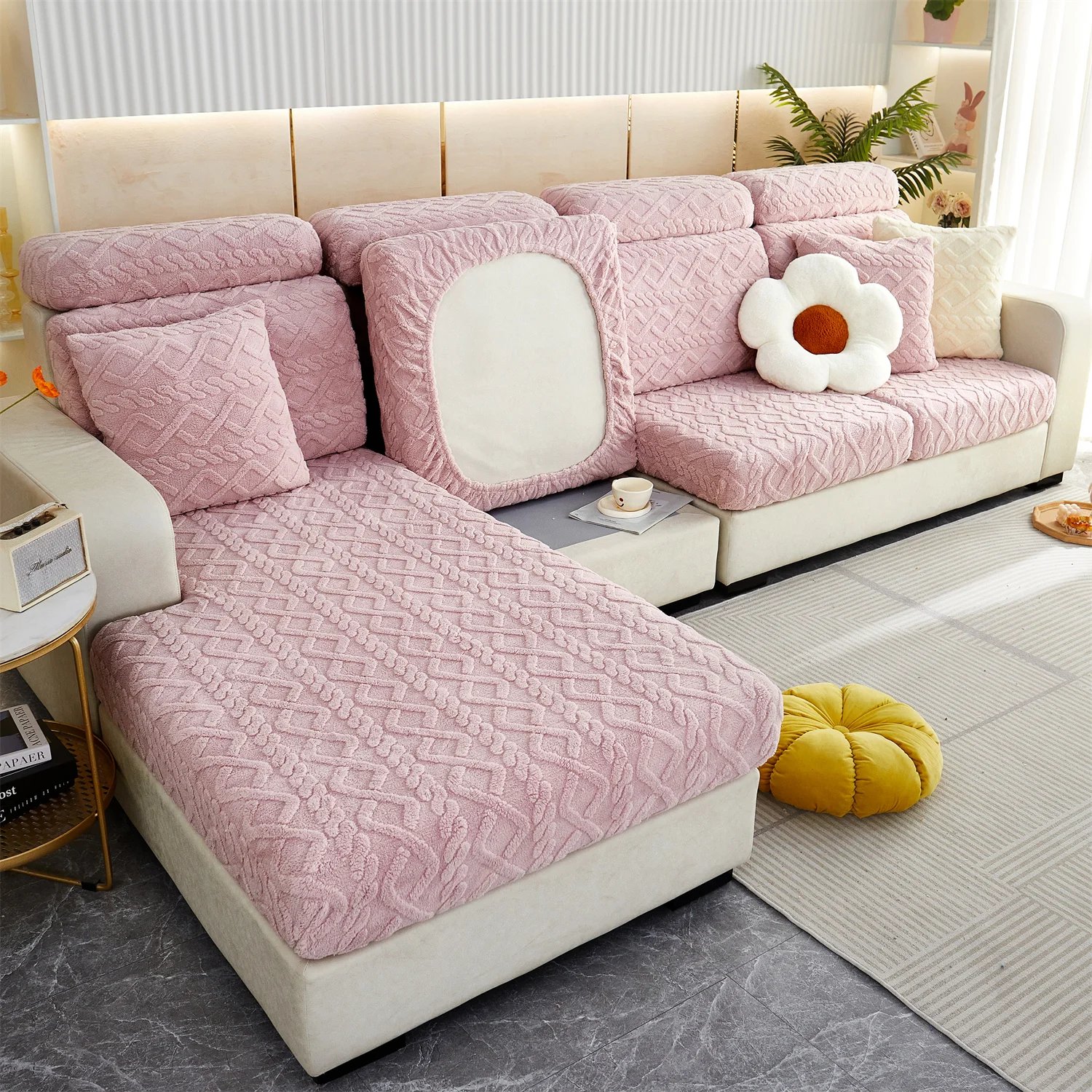 1pc Stretch Universal Sofa Cover Couch Cover For Pets,Velvet Sectional Couch Cover (Pillowcase, Backrest need bought separately)