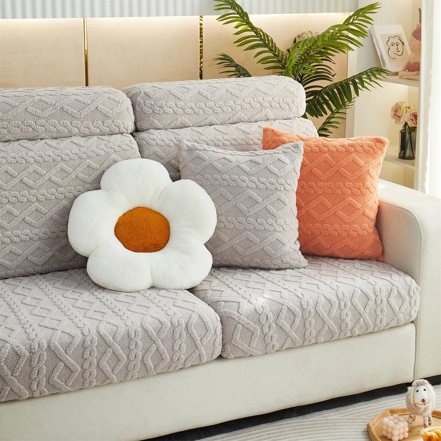 1pc Stretch Universal Sofa Cover Couch Cover For Pets,Velvet Sectional Couch Cover (Pillowcase, Backrest need bought separately)