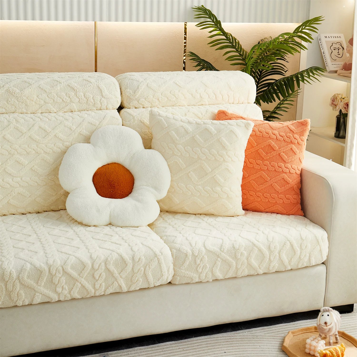 1pc Stretch Universal Sofa Cover Couch Cover For Pets,Velvet Sectional Couch Cover (Pillowcase, Backrest need bought separately)