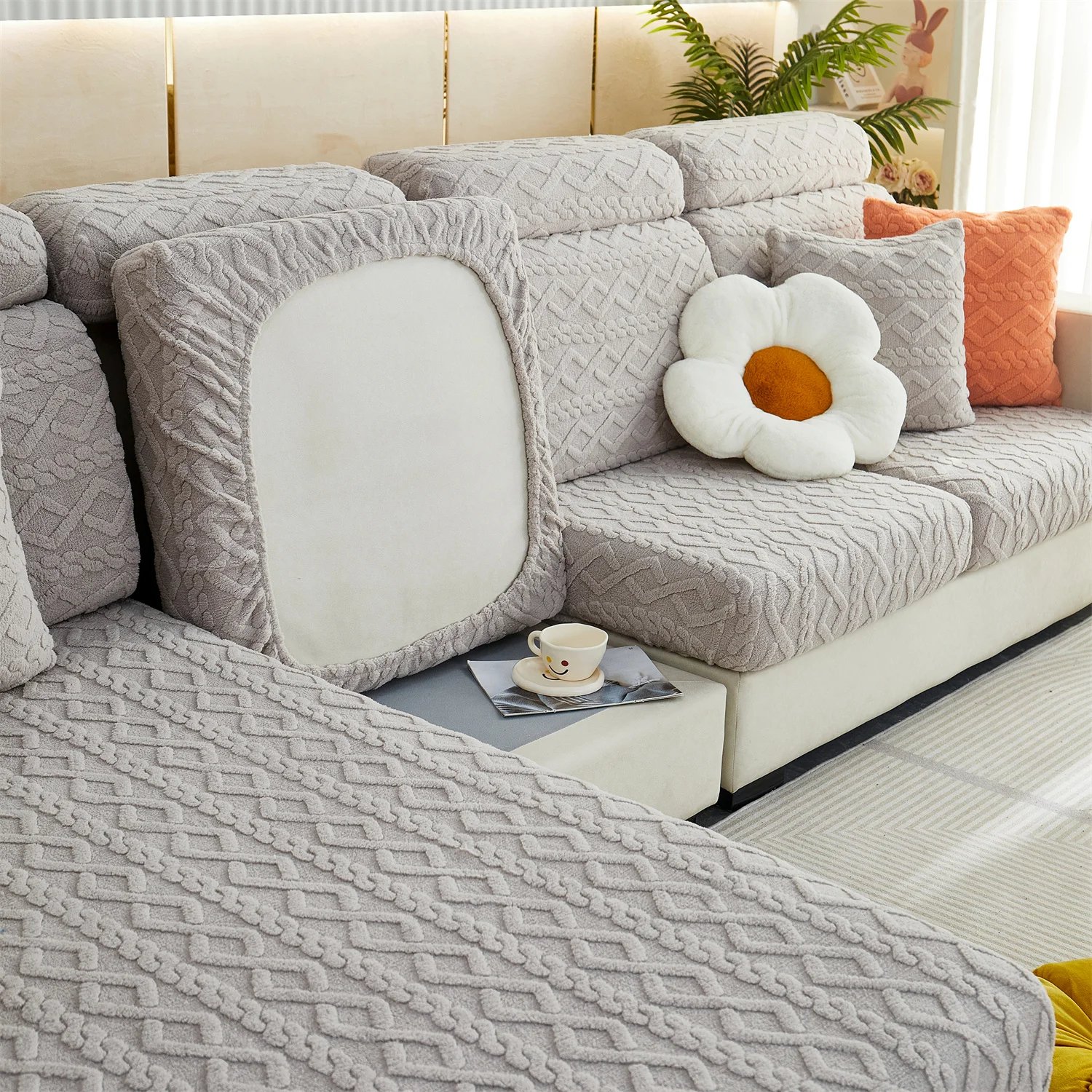 1pc Stretch Universal Sofa Cover Couch Cover For Pets,Velvet Sectional Couch Cover (Pillowcase, Backrest need bought separately)