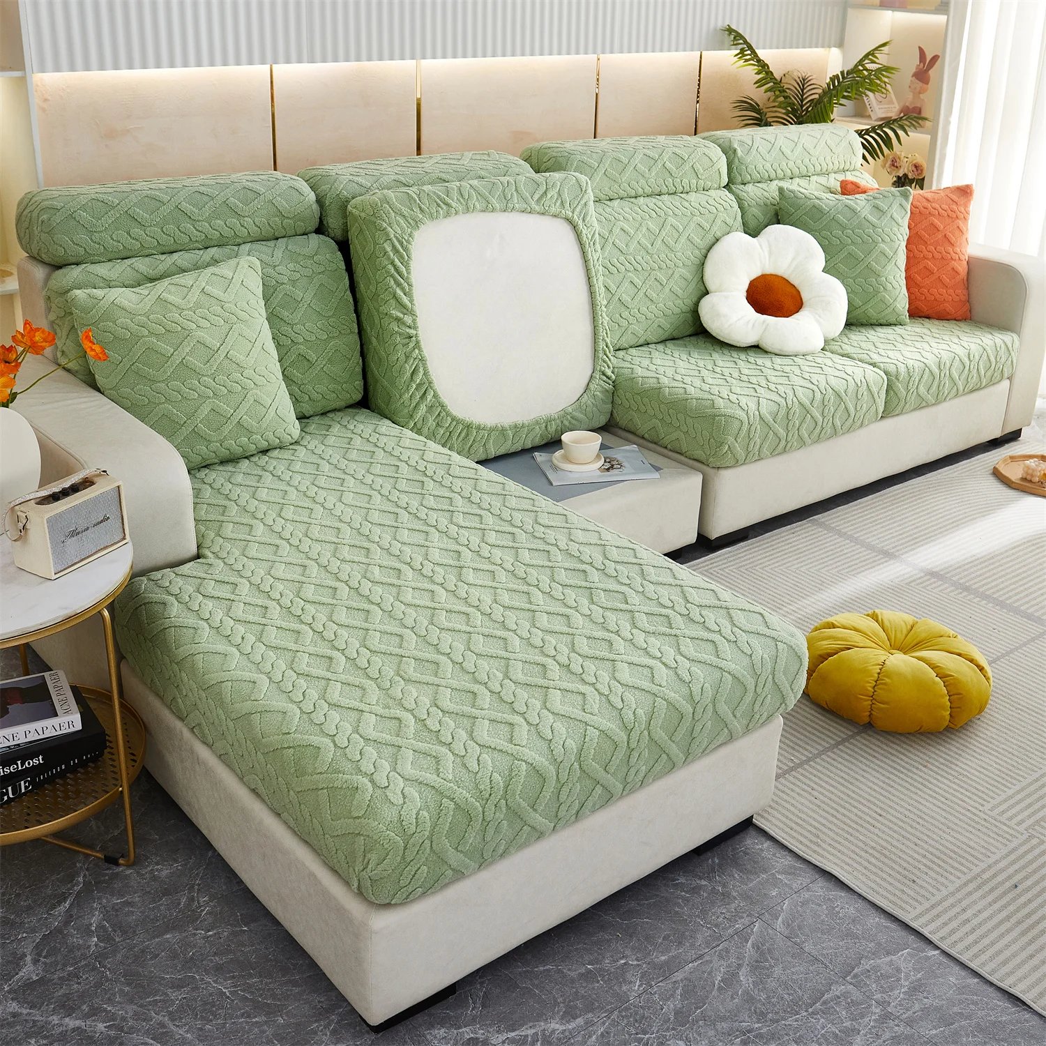 1pc Stretch Universal Sofa Cover Couch Cover For Pets,Velvet Sectional Couch Cover (Pillowcase, Backrest need bought separately)