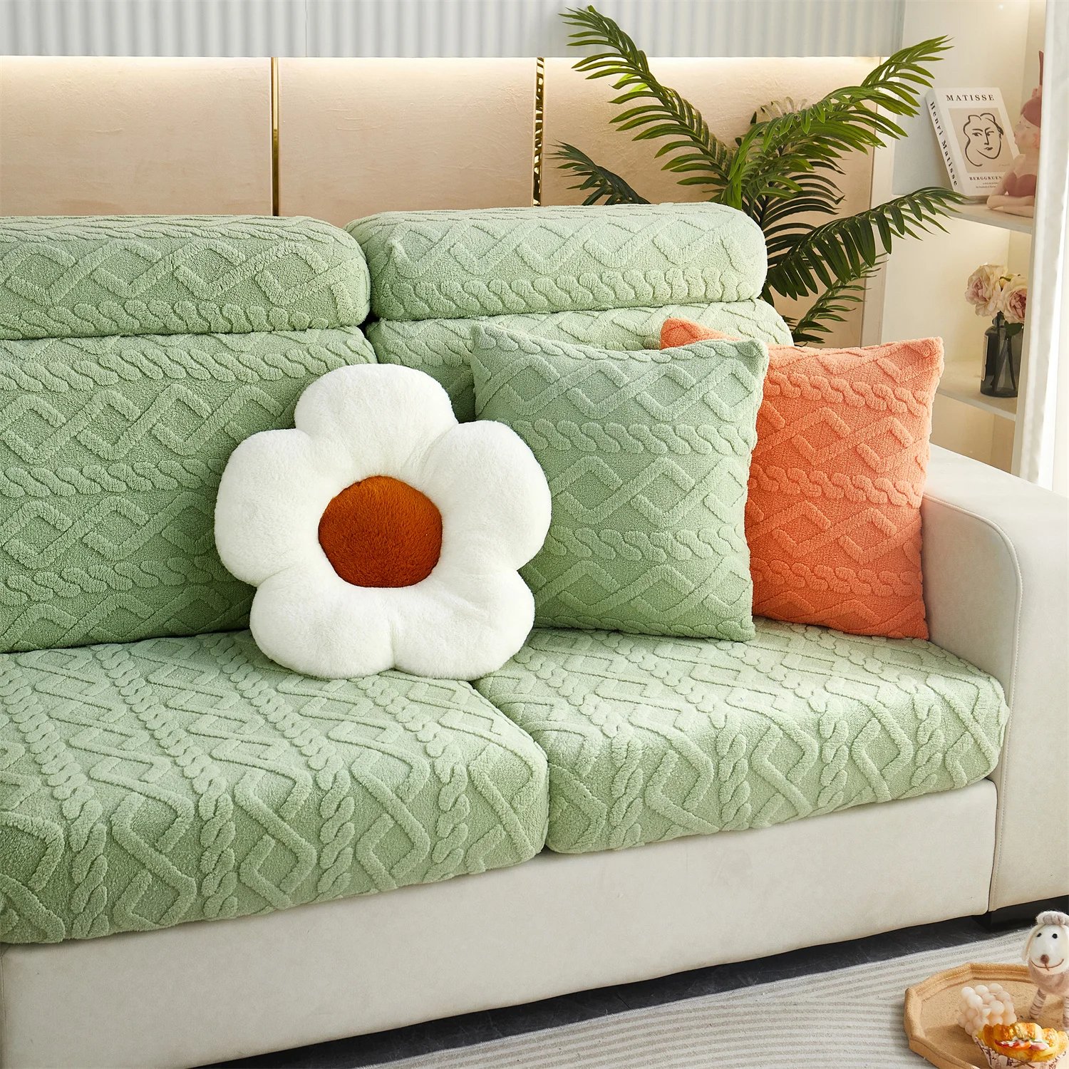 1pc Stretch Universal Sofa Cover Couch Cover For Pets,Velvet Sectional Couch Cover (Pillowcase, Backrest need bought separately)
