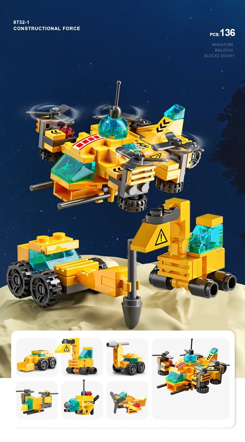 City Fire Car Building Blocks for Children, Police Truck, Engineering Crane, Tank, Helicopter Bricks Set Toys for Kids, 6in 1