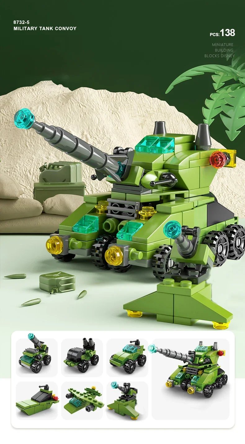 City Fire Car Building Blocks for Children, Police Truck, Engineering Crane, Tank, Helicopter Bricks Set Toys for Kids, 6in 1