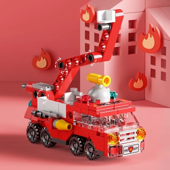 City Fire Car Building Blocks for Children, Police Truck, Engineering Crane, Tank, Helicopter Bricks Set Toys for Kids, 6in 1 - Image 3