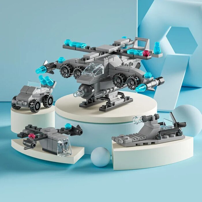 City Fire Car Building Blocks for Children, Police Truck, Engineering Crane, Tank, Helicopter Bricks Set Toys for Kids, 6in 1 - Image 5