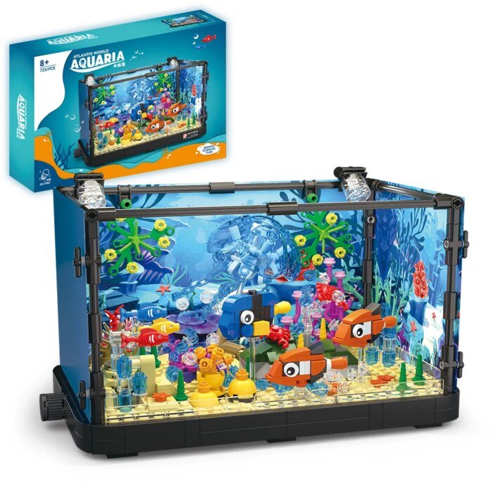 Fish Tank Building Kit with Lights, MOC Marine Aquarium Marine Animal Building Blocks Toys for Kids 6+, Bricks Toys Gifts - Image 1