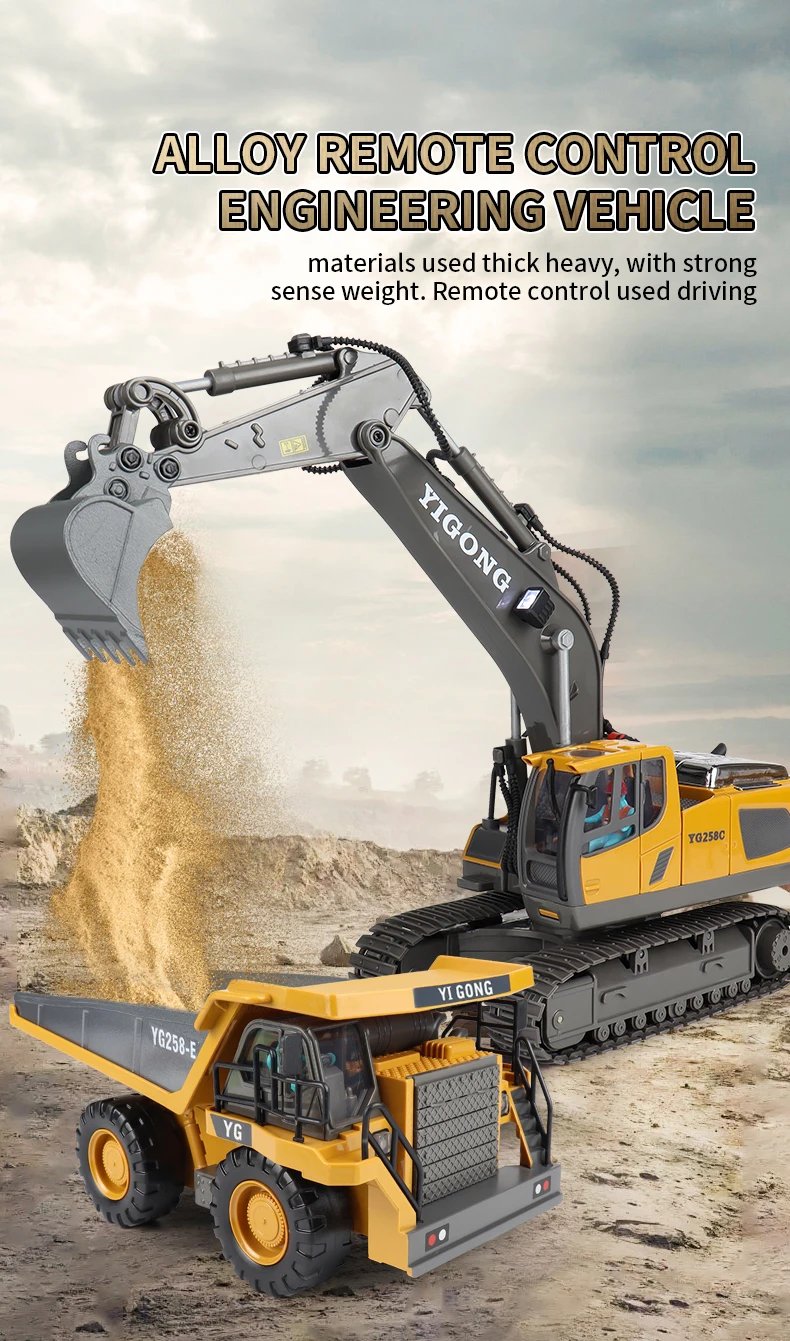 ZWN 2.4G Remote Control Excavator Dump Truck RC Model Car Toy Professional Alloy Plastic Simulation Construction Vehicle for Kid ZWN 2.4G Remote Control Excavator Dump Truck RC Model Car Toy Professional Alloy Plastic Simulation Construction Vehicle for Kid