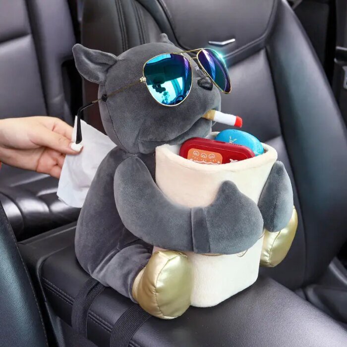 Cartoon Cute Car Tissue Box Creative Car Armrest Box Garbage Can 2 In 1 Tissue Bag Multi-functional Storage Bag For Home Office - Image 1