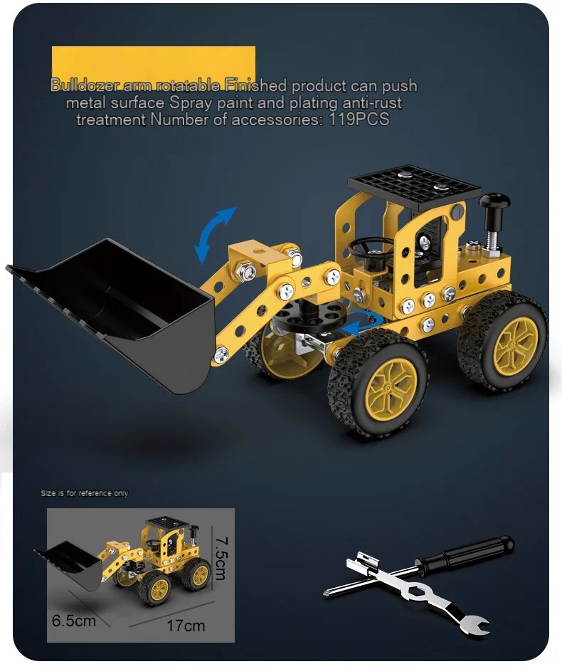 3D Metal Puzzles DIY Assembly Model Engineering Vehicle Long Nose Truck Loader Crane Mixer Car Educational Toys for Children