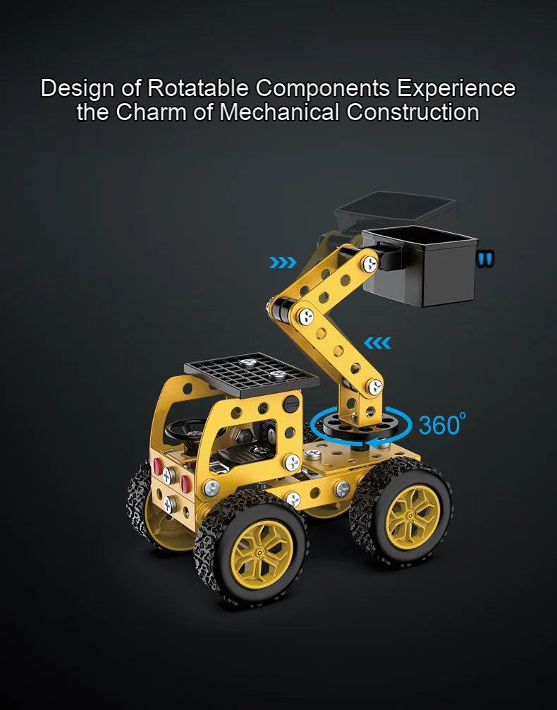 3D Metal Puzzles DIY Assembly Model Engineering Vehicle Long Nose Truck Loader Crane Mixer Car Educational Toys for Children