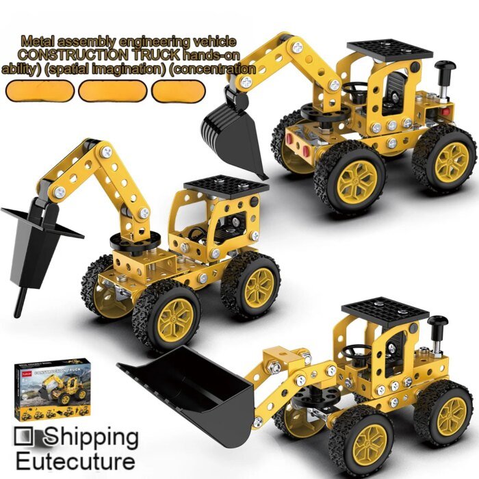 3D Metal Puzzles DIY Assembly Model Engineering Vehicle Long Nose Truck Loader Crane Mixer Car Educational Toys for Children - Image 4