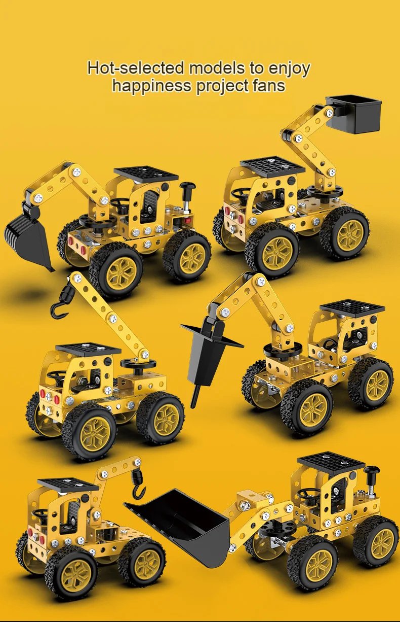 3D Metal Puzzles DIY Assembly Model Engineering Vehicle Long Nose Truck Loader Crane Mixer Car Educational Toys for Children