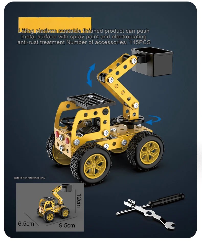 3D Metal Puzzles DIY Assembly Model Engineering Vehicle Long Nose Truck Loader Crane Mixer Car Educational Toys for Children