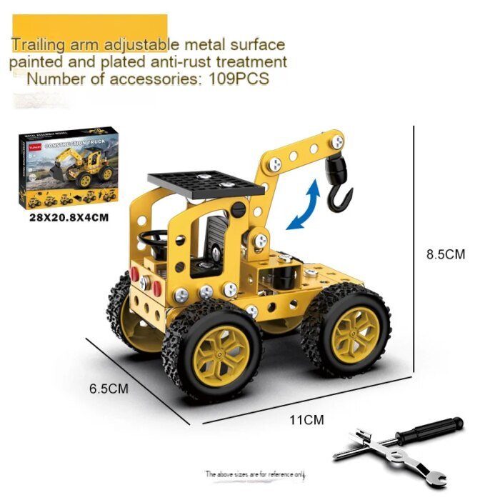 3D Metal Puzzles DIY Assembly Model Engineering Vehicle Long Nose Truck Loader Crane Mixer Car Educational Toys for Children - Image 3