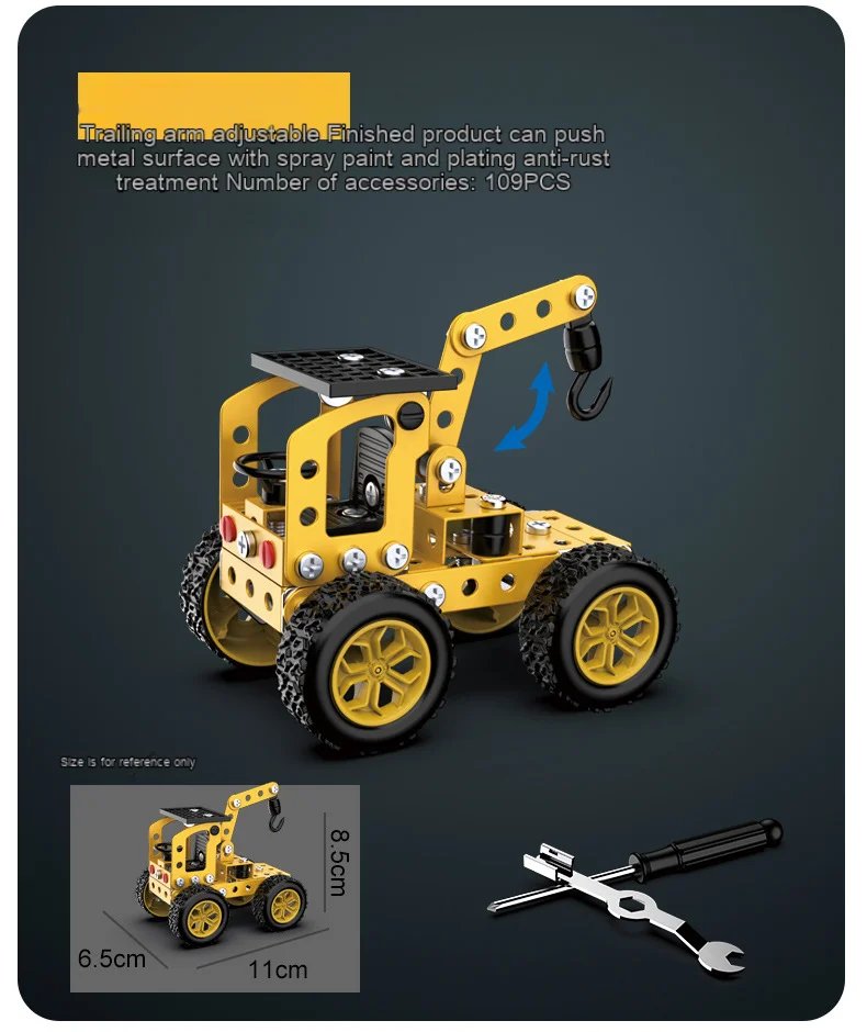 3D Metal Puzzles DIY Assembly Model Engineering Vehicle Long Nose Truck Loader Crane Mixer Car Educational Toys for Children