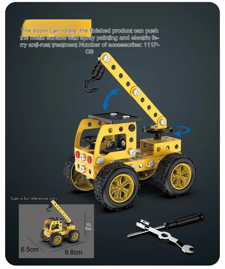 3D Metal Puzzles DIY Assembly Model Engineering Vehicle Long Nose Truck Loader Crane Mixer Car Educational Toys for Children