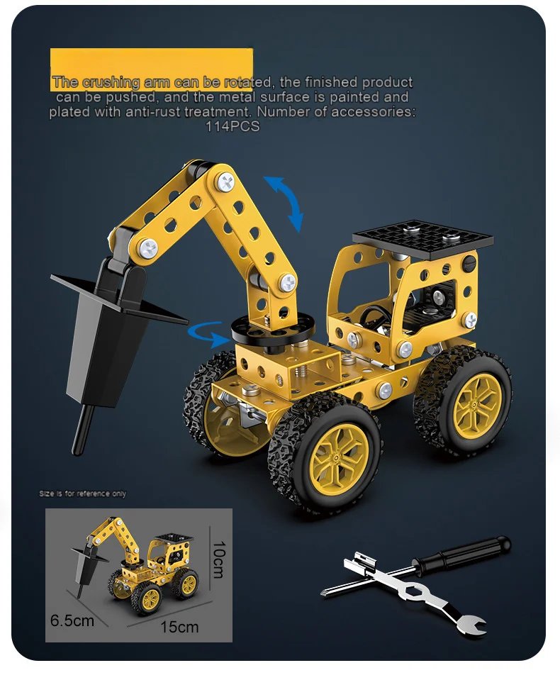 3D Metal Puzzles DIY Assembly Model Engineering Vehicle Long Nose Truck Loader Crane Mixer Car Educational Toys for Children