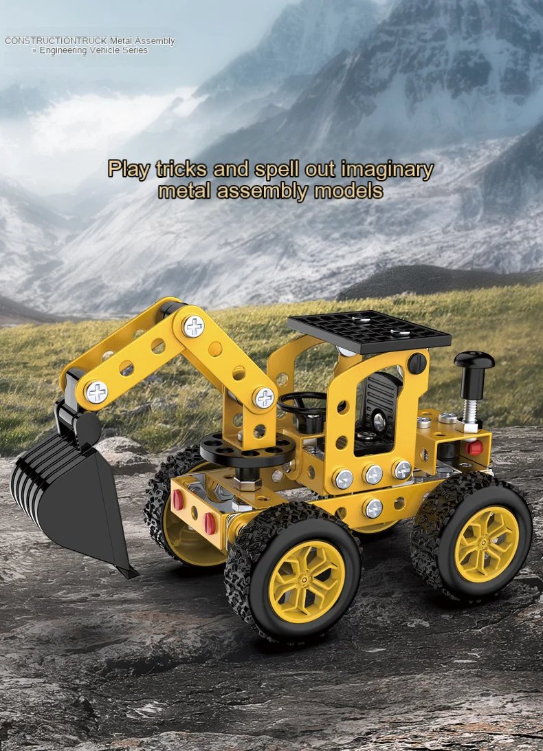 3D Metal Puzzles DIY Assembly Model Engineering Vehicle Long Nose Truck Loader Crane Mixer Car Educational Toys for Children