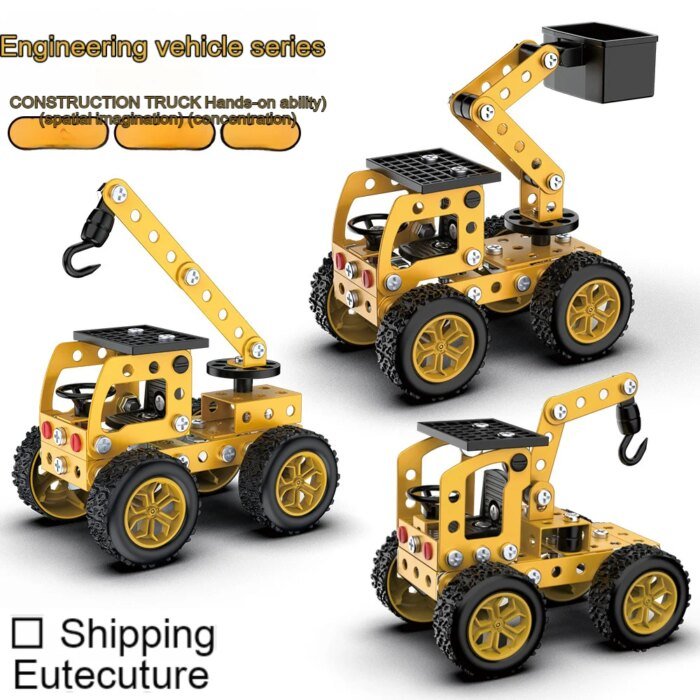 3D Metal Puzzles DIY Assembly Model Engineering Vehicle Long Nose Truck Loader Crane Mixer Car Educational Toys for Children - Image 5