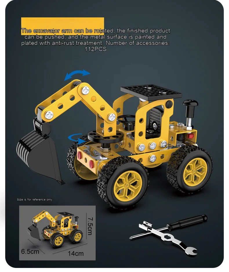 3D Metal Puzzles DIY Assembly Model Engineering Vehicle Long Nose Truck Loader Crane Mixer Car Educational Toys for Children