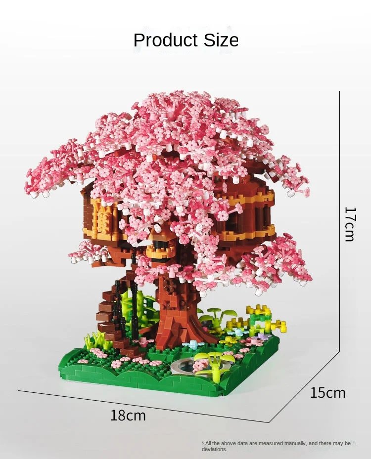Mini Sakura Tree Building Blocks Set Diy Cherry Blossom Bricks with Light Treehouse Model Ornament Romantic Gift for Girlfriend