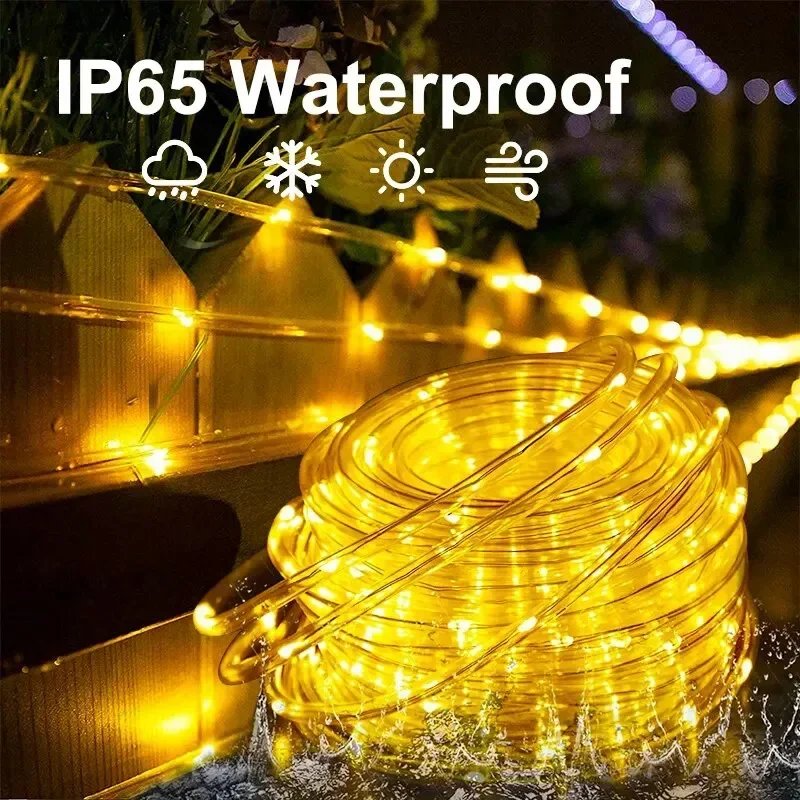 LED Solar String Lights Garden Waterproof Tube Rope Lamp Christmas Garland Fairy Lights For Outdoor Holiday Decoration Lighting