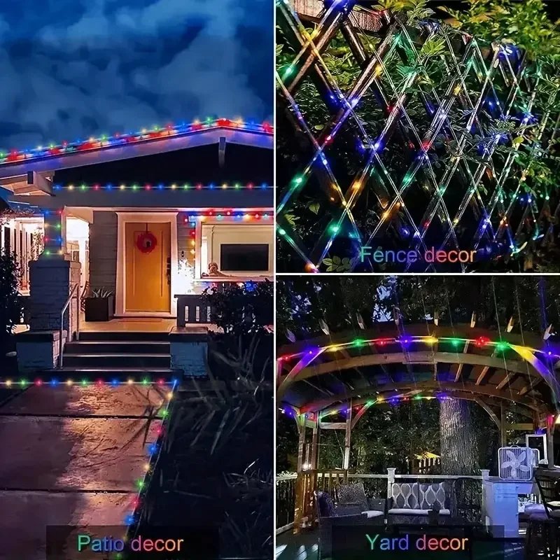 LED Solar String Lights Garden Waterproof Tube Rope Lamp Christmas Garland Fairy Lights For Outdoor Holiday Decoration Lighting