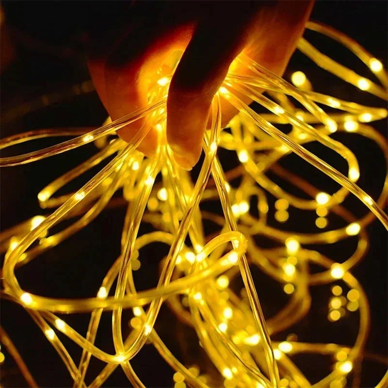 LED Solar String Lights Garden Waterproof Tube Rope Lamp Christmas Garland Fairy Lights For Outdoor Holiday Decoration Lighting