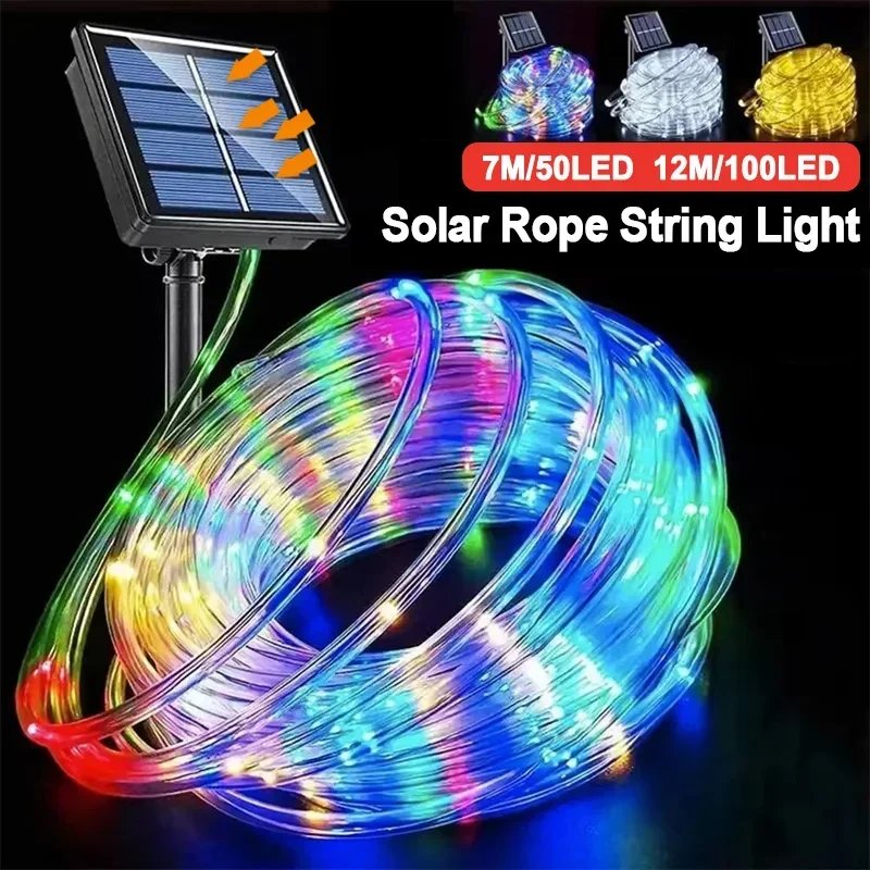 LED Solar String Lights Garden Waterproof Tube Rope Lamp Christmas Garland Fairy Lights For Outdoor Holiday Decoration Lighting